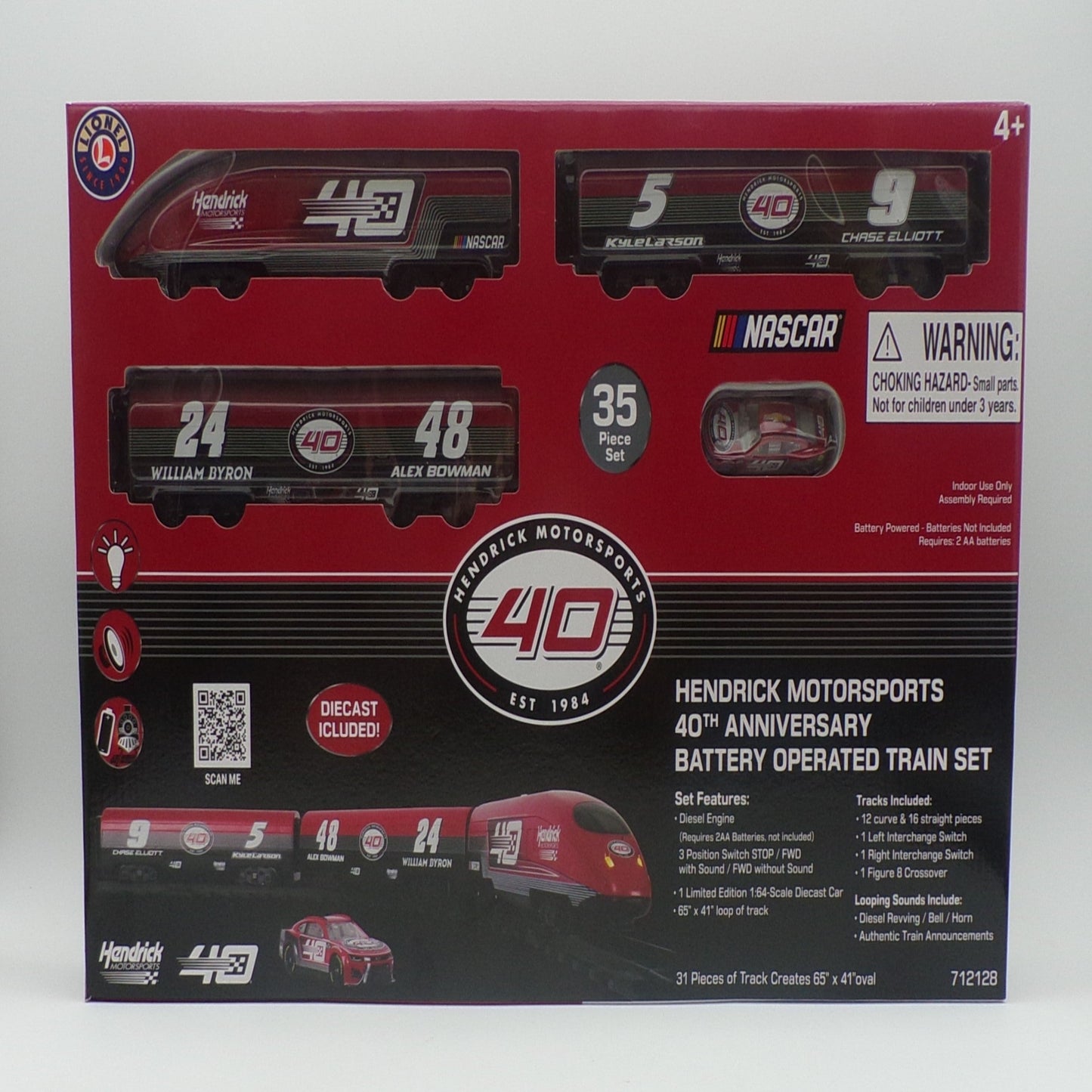 Item AC25-038 - Hendrick Motorsports 40th Anniversary Mini Ready to Play Train Set w/added value 1:64 Nascar Diecast