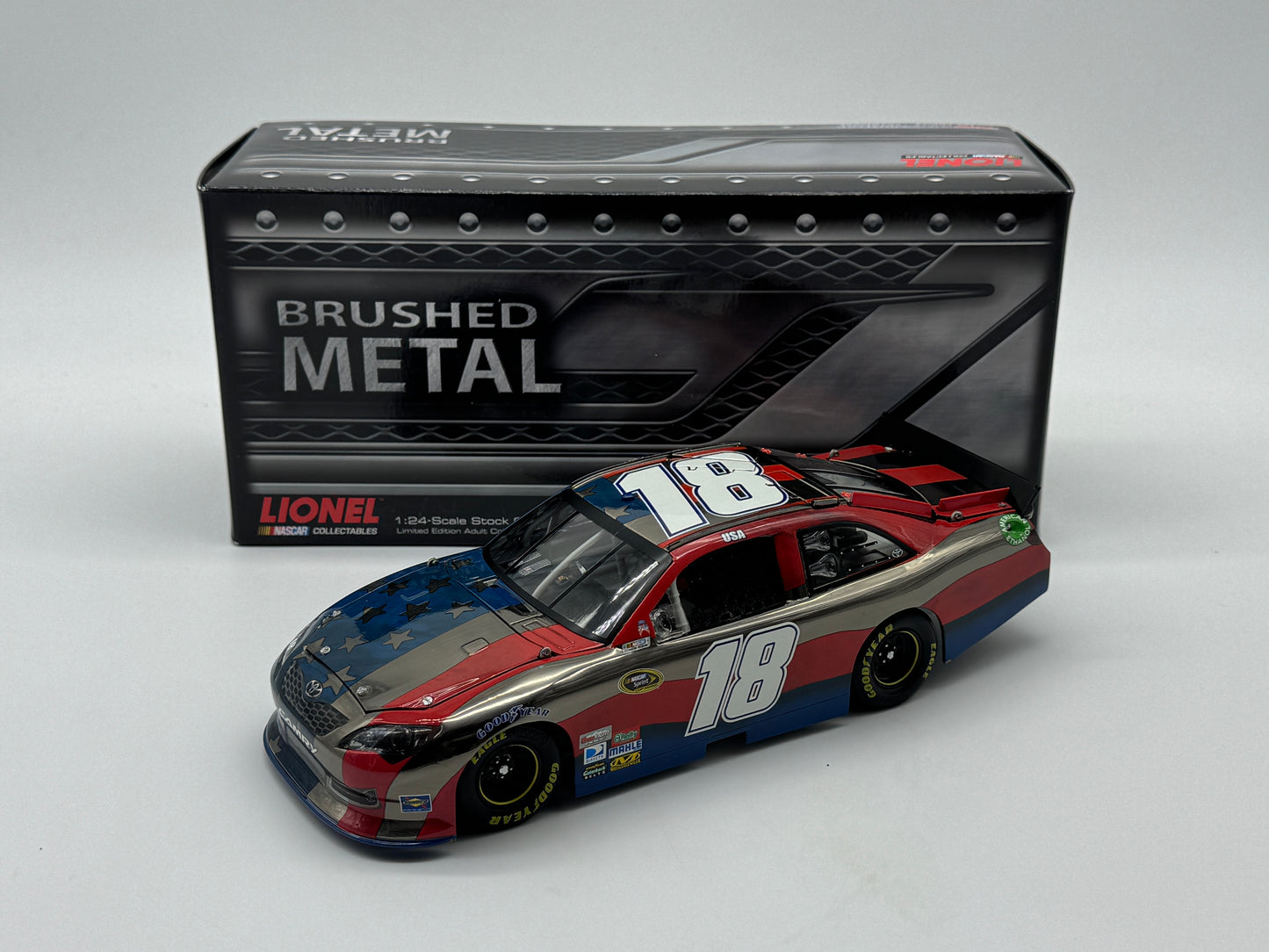 Item G471 - Kyle Busch #18 M&M's Red White & Blue 9/11 Tribute 2011 Camry Brushed Metal
