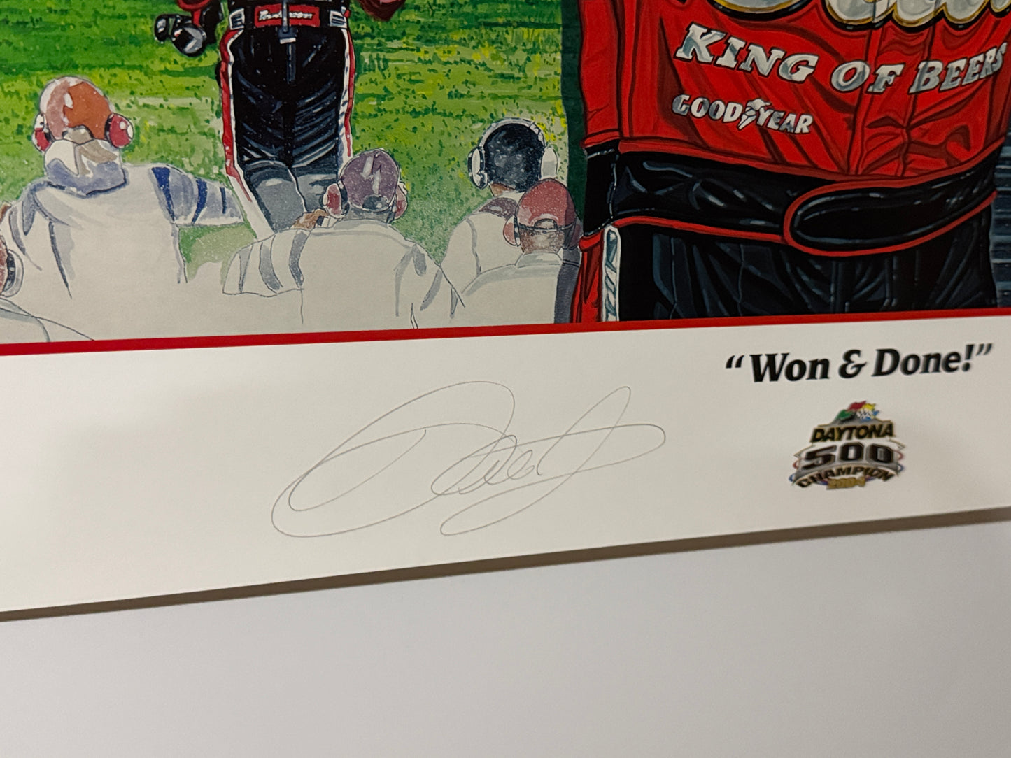 Item N083 - Dale Earnhardt Jr Won & Done Autographed Sam Bass Print 35x27