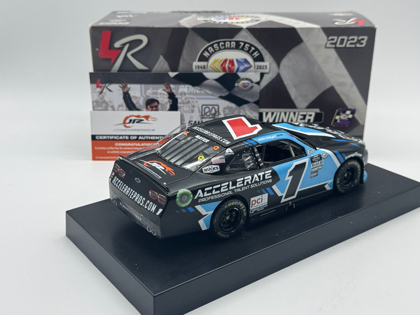 Item N482 - SAM MAYER #1 Accelerate Road America Win Camaro • Autographed