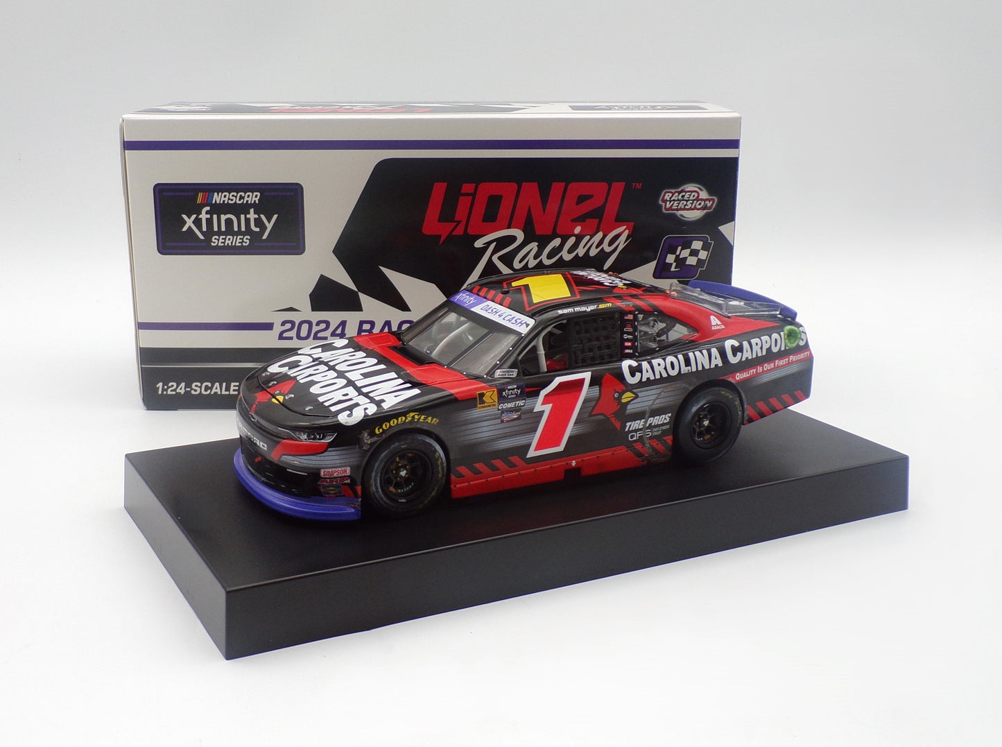 Item AC25-133 - Sam Mayer 2024 Carolina Carports Texas 4/13 Race Win 1:24 Nascar Diecast - FOIL NUMBER CAR - Xfinity Series