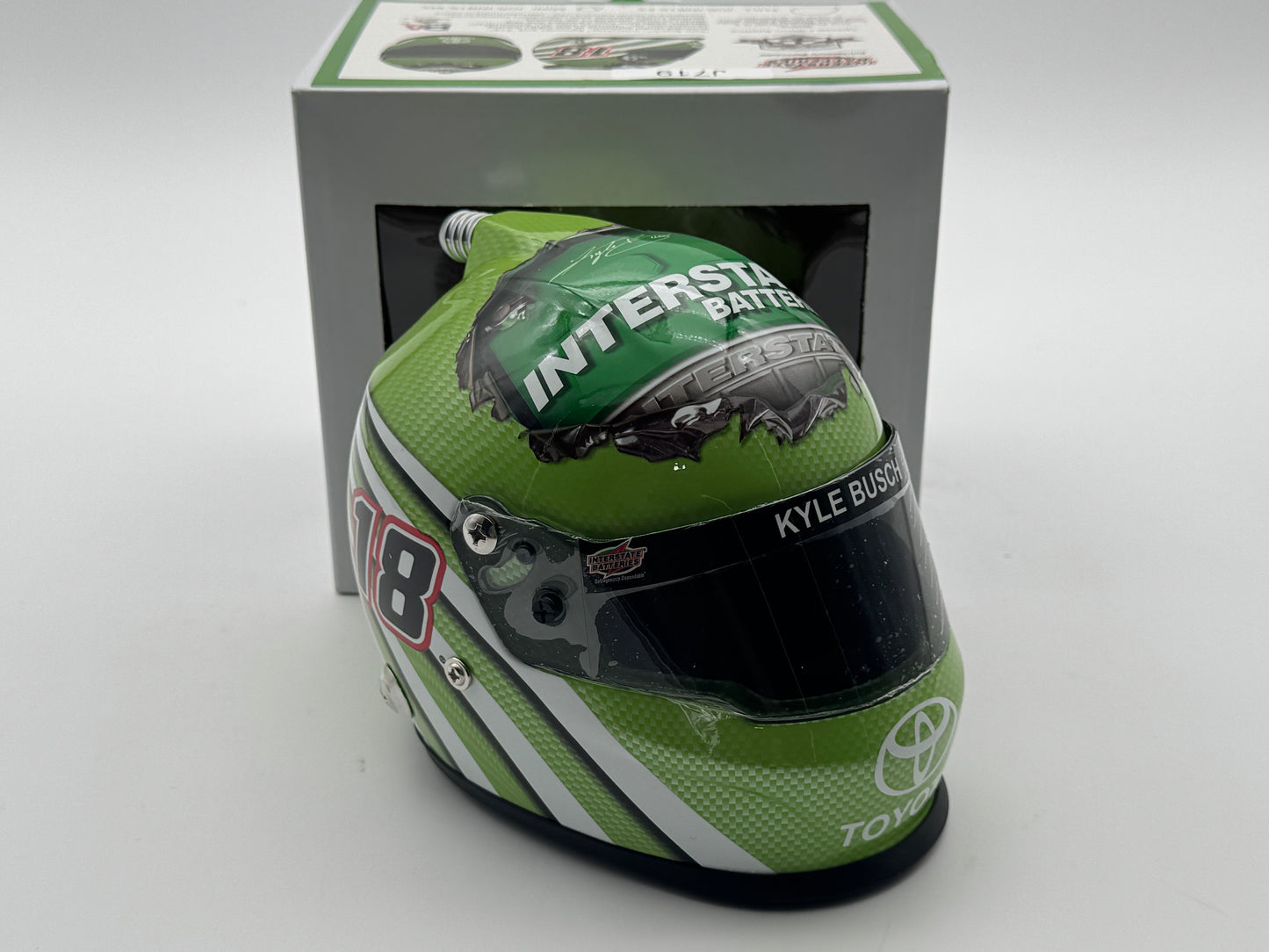 Item J719 - Kyle Busch #18 Interstate Batteries Joe Gibbs Racing Mini Replica Helmet