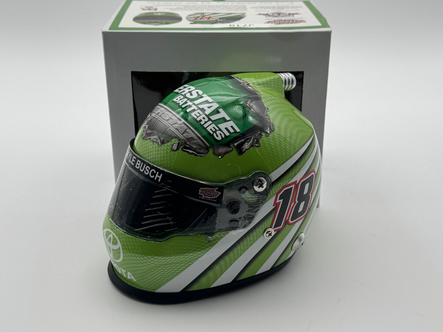 Item J719 - Kyle Busch #18 Interstate Batteries Joe Gibbs Racing Mini Replica Helmet