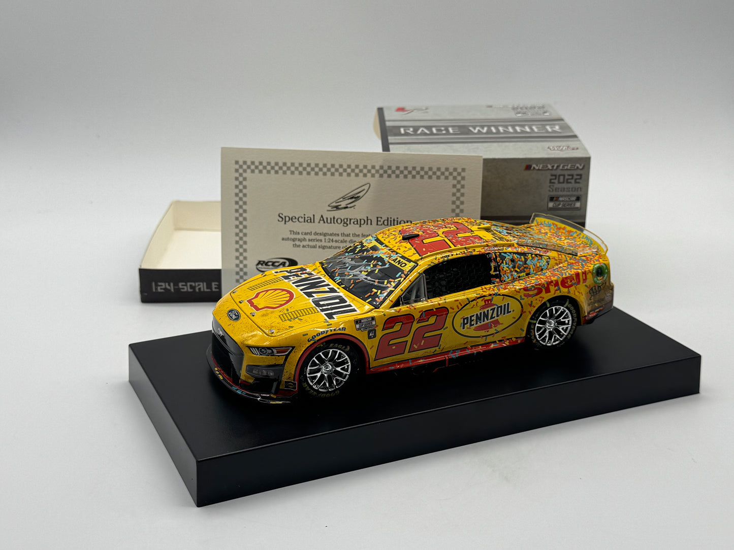 A - Item K439 - JOEY LOGANO #22 Shell-Pennzoil Phoenix Win 2022 Mustang Autographed