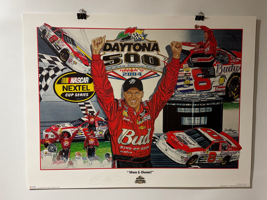 Item N083 - Dale Earnhardt Jr Won & Done Autographed Sam Bass Print 35x27